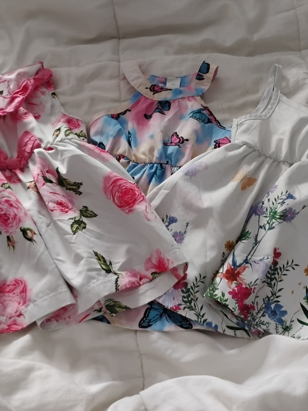 4 SHEIN Pink, Blue & White Floral Butterfly Baby Sundress Set
